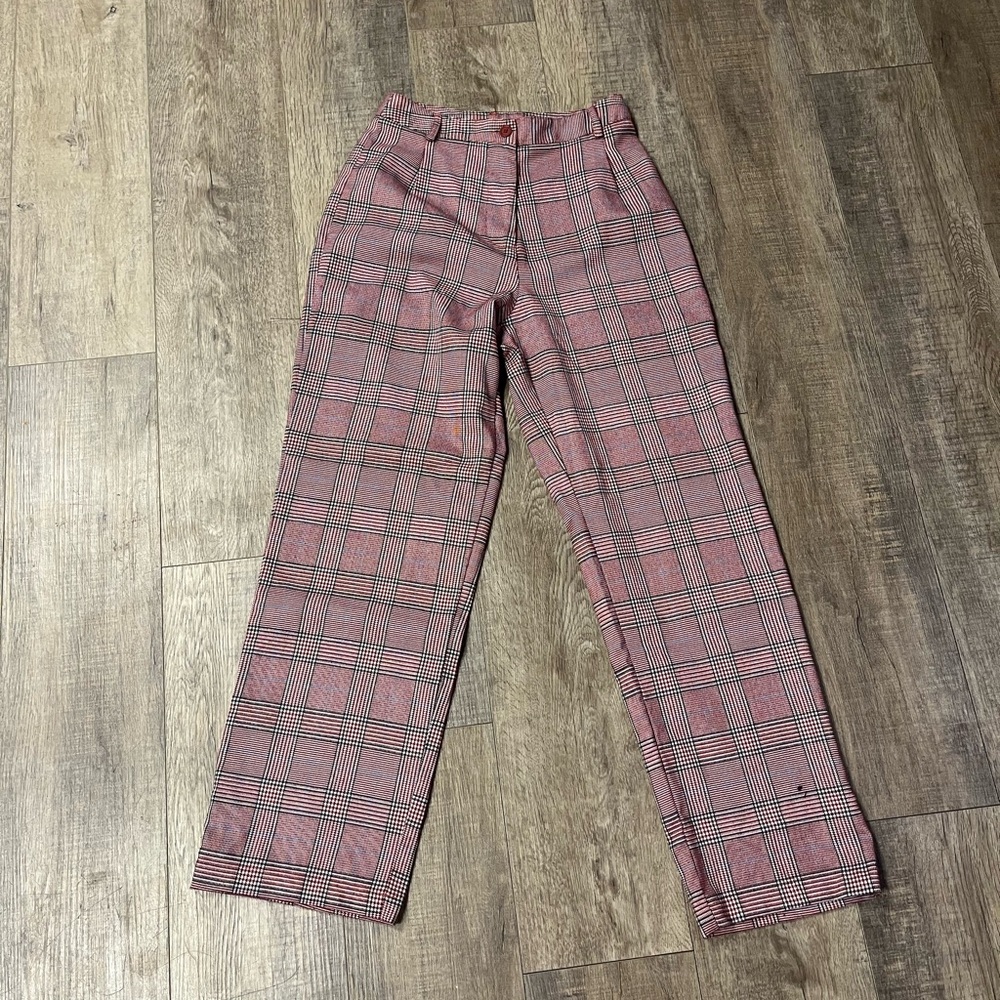 Brandy Melville Pink Plaid High Waisted Pants One Size